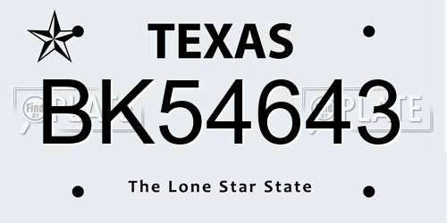 BK54643 Texas License Plate