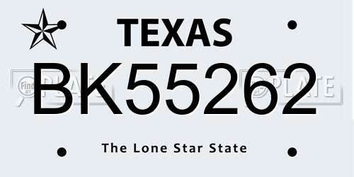 BK55262 Texas License Plate