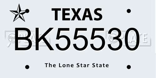 BK55530 Texas License Plate