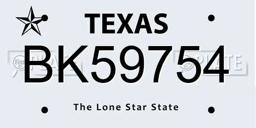 BK59754 Texas License Plate