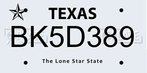 BK5D389 Texas License Plate