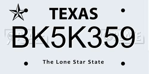 BK5K359 Texas License Plate