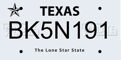 BK5N191 Texas License Plate