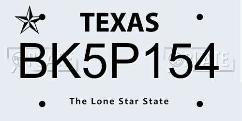 BK5P154 Texas License Plate