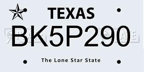 BK5P290 Texas License Plate