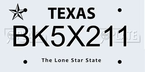 BK5X211 Texas License Plate