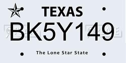 BK5Y149 Texas License Plate