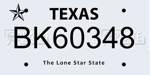 BK60348 Texas License Plate
