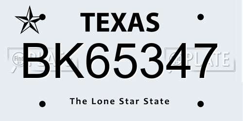 BK65347 Texas License Plate