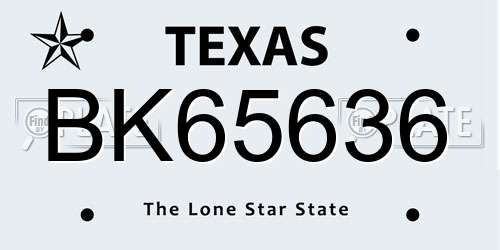 BK65636 Texas License Plate