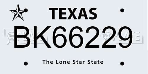 BK66229 Texas License Plate