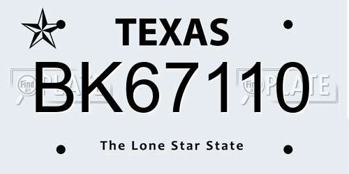 BK67110 Texas License Plate