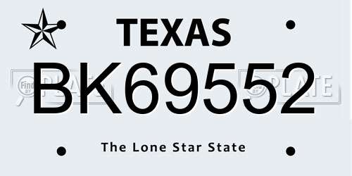 BK69552 Texas License Plate