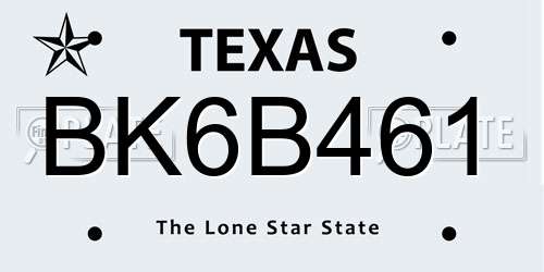 BK6B461 Texas License Plate