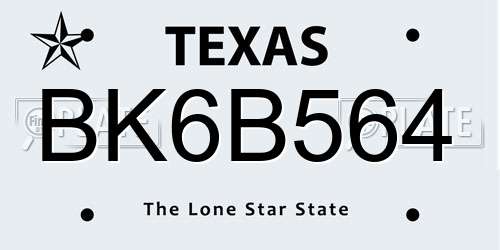 BK6B564 Texas License Plate