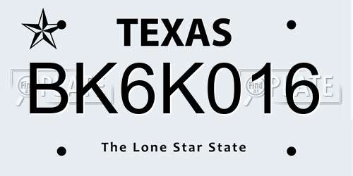 BK6K016 Texas License Plate