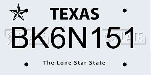 BK6N151 Texas License Plate