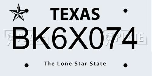 BK6X074 Texas License Plate