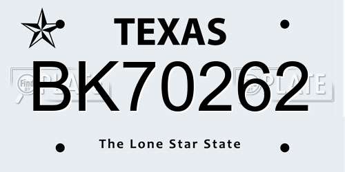BK70262 Texas License Plate