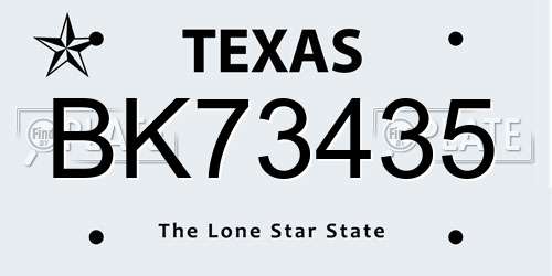 BK73435 Texas License Plate