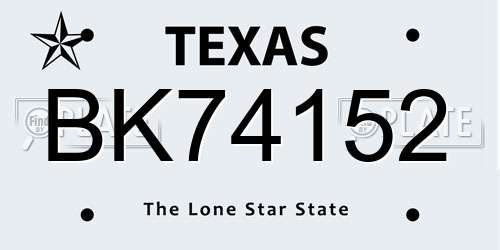 BK74152 Texas License Plate