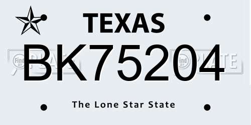 BK75204 Texas License Plate