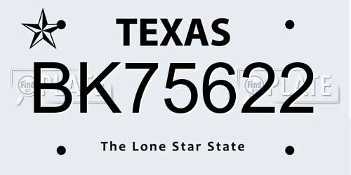 BK75622 Texas License Plate