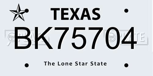 BK75704 Texas License Plate