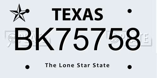 BK75758 Texas License Plate