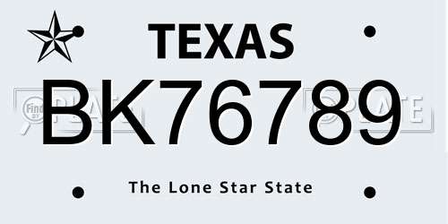 BK76789 Texas License Plate