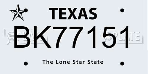 BK77151 Texas License Plate