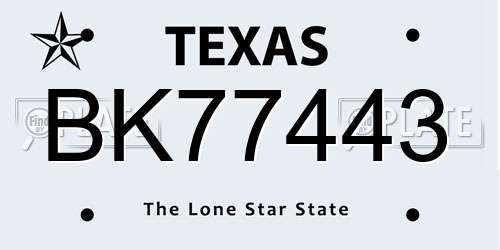 BK77443 Texas License Plate