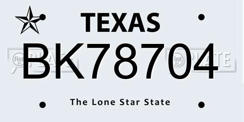BK78704 Texas License Plate