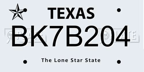 BK7B204 Texas License Plate