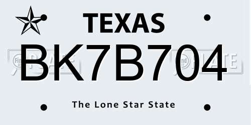 BK7B704 Texas License Plate