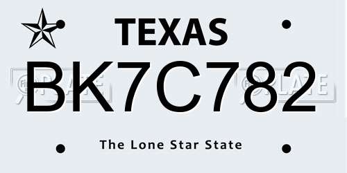 BK7C782 Texas License Plate