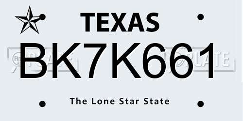 BK7K661 Texas License Plate