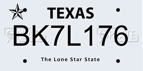 BK7L176 Texas License Plate