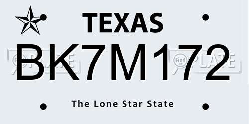 BK7M172 Texas License Plate