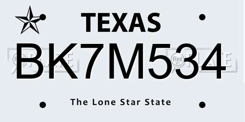 BK7M534 Texas License Plate
