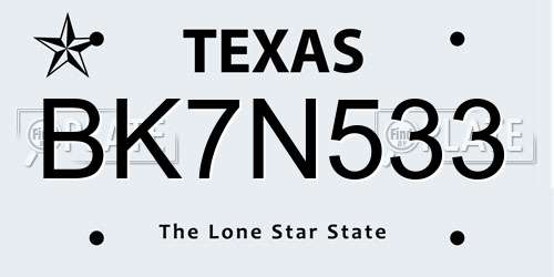 BK7N533 Texas License Plate