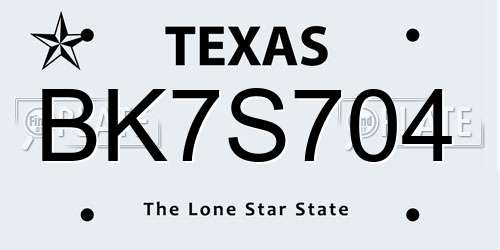 BK7S704 Texas License Plate