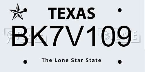 BK7V109 Texas License Plate