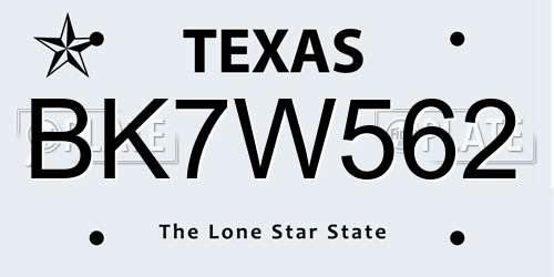 BK7W562 Texas License Plate