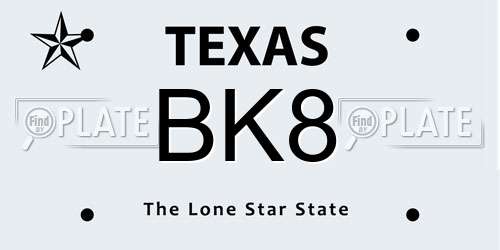 BK8 Texas License Plate