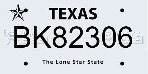 BK82306 Texas License Plate