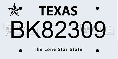 BK82309 Texas License Plate