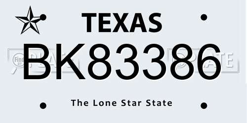 BK83386 Texas License Plate