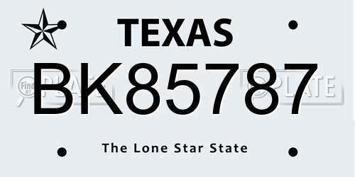 BK85787 Texas License Plate