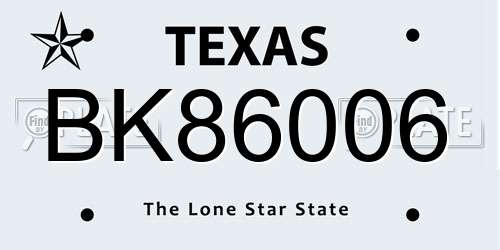 BK86006 Texas License Plate